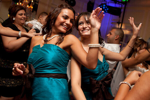 Bridesmaids dancing on the dancefloor