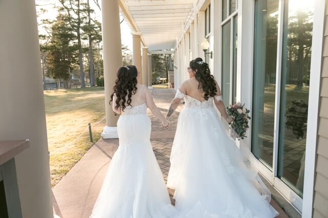 Two brides on their wedding day