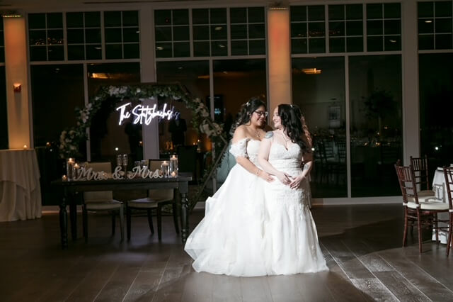 Two brides on their wedding day