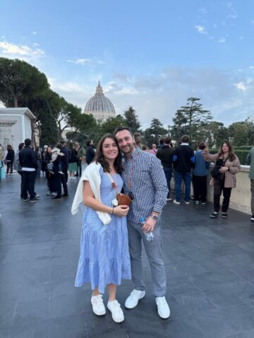 A couple visiting another country on their honeymoon