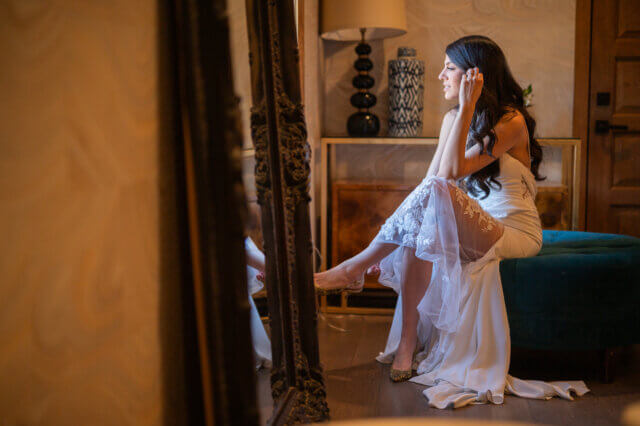 Bride getting ready in a bridal suite